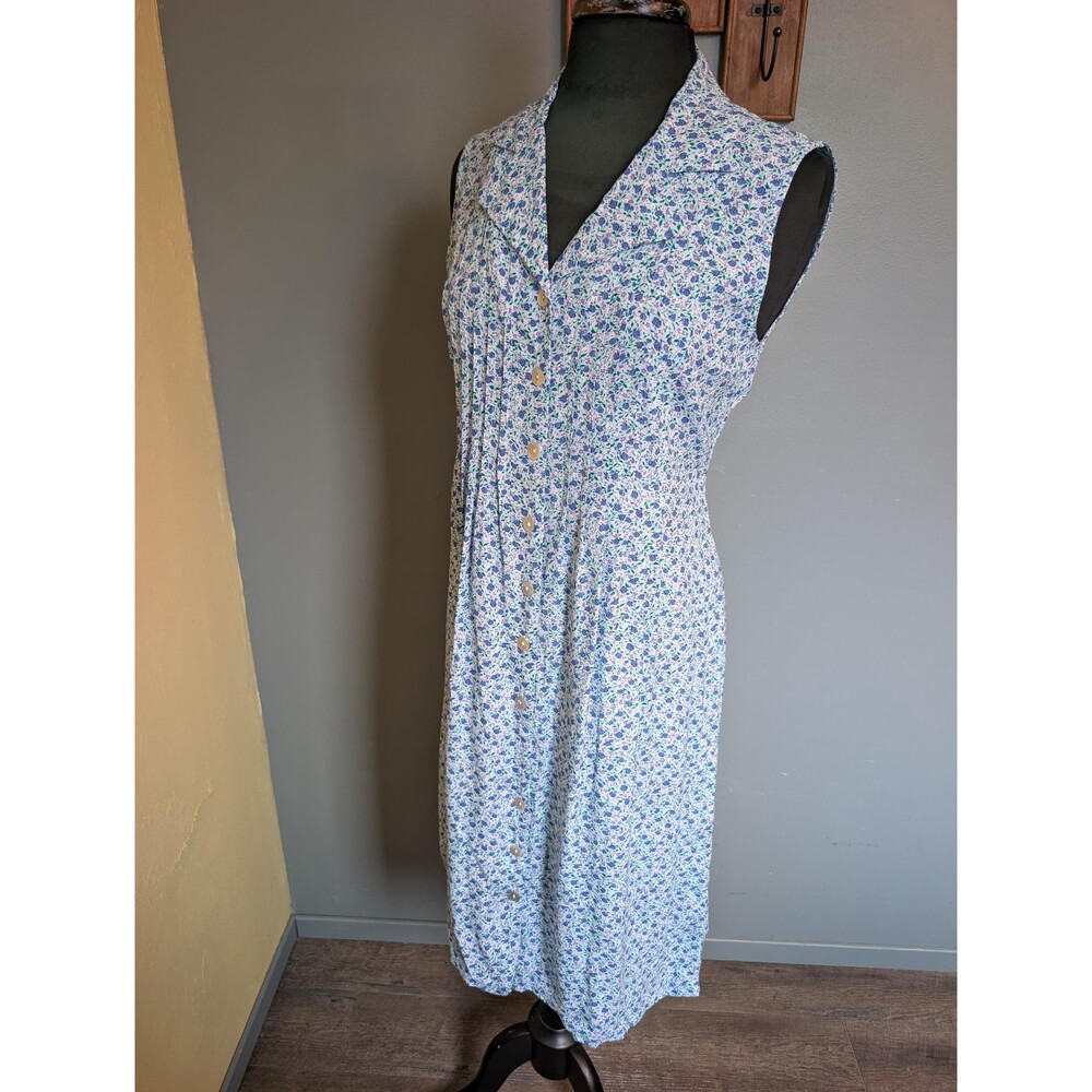 Vintage Calico Sundress; 90s Floral Blue Dress